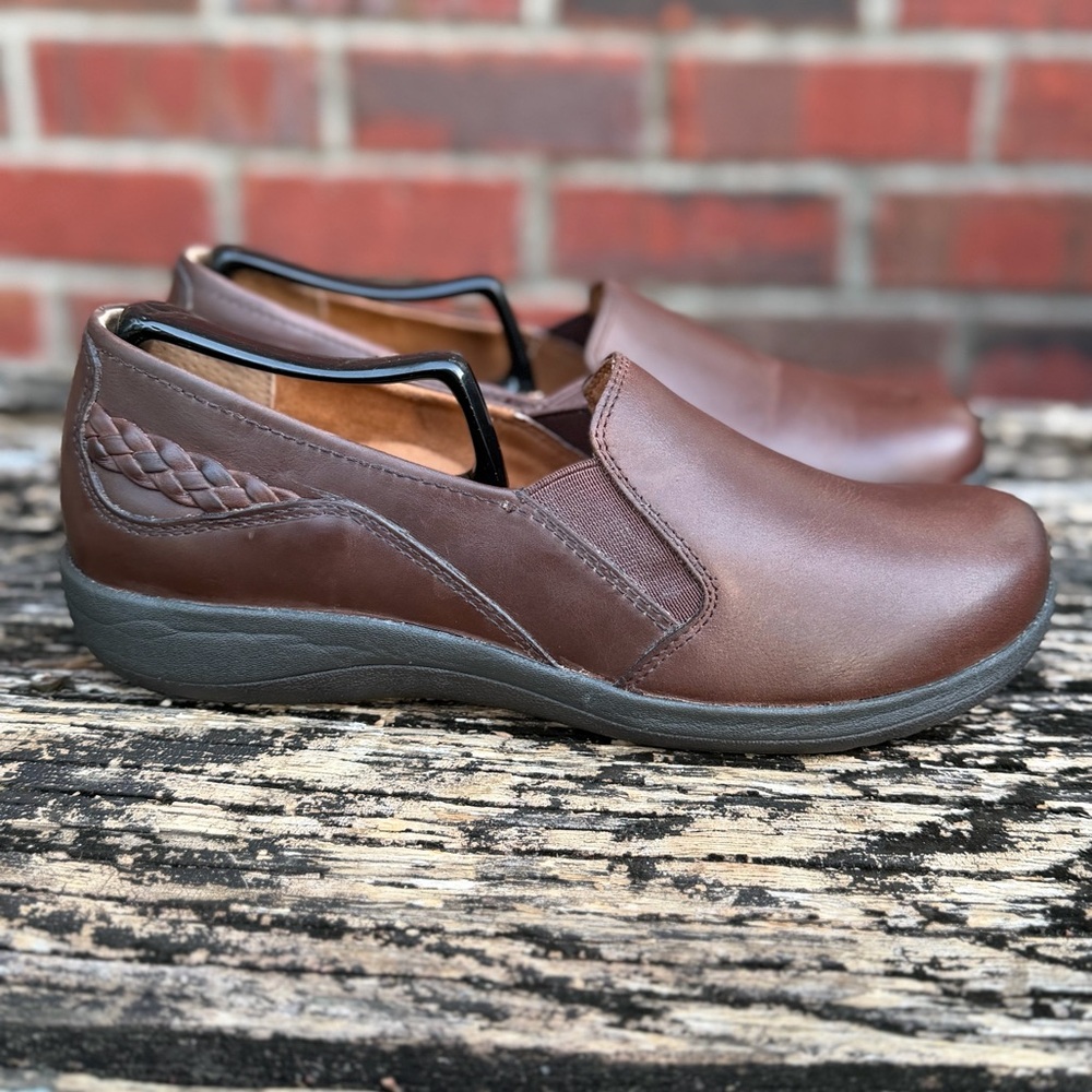 Aetrex Trisha Womens Sz 8.5 Dark Brown Leather Slip-On Casual Comfort Loafers F2
